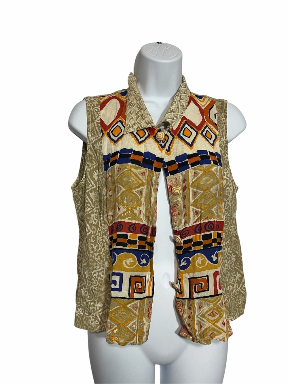 Vintage Carole Little Multicolor Geometric Patchwork Sleeveless Top Size 8 Vest